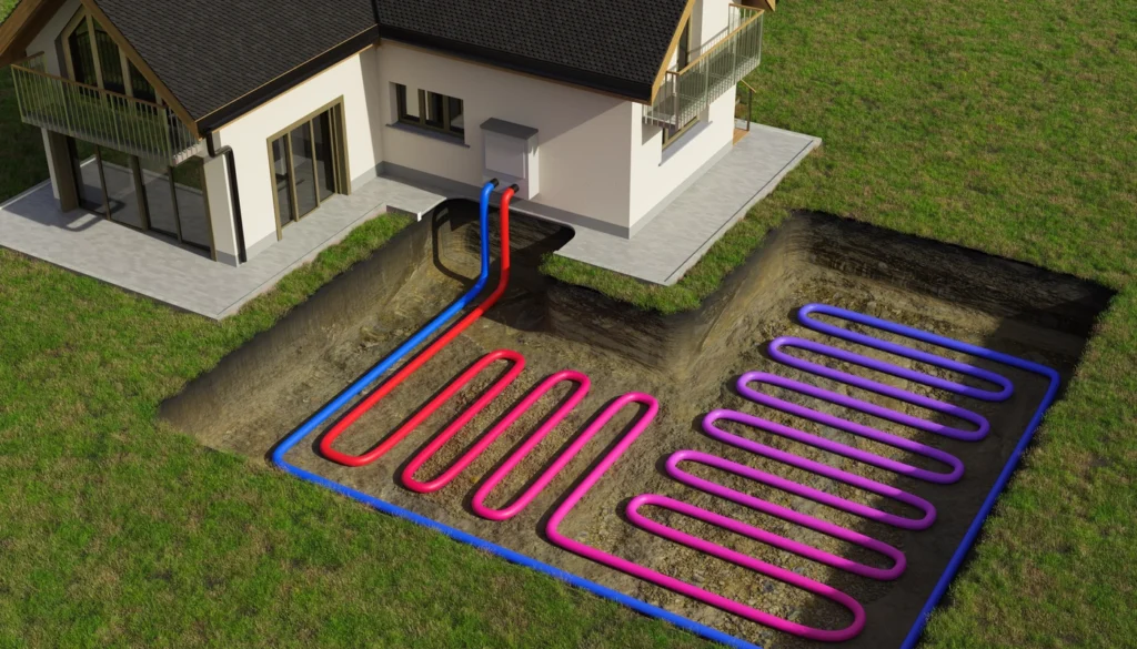model explanation of heat pump installation and purpose using geothermal energy